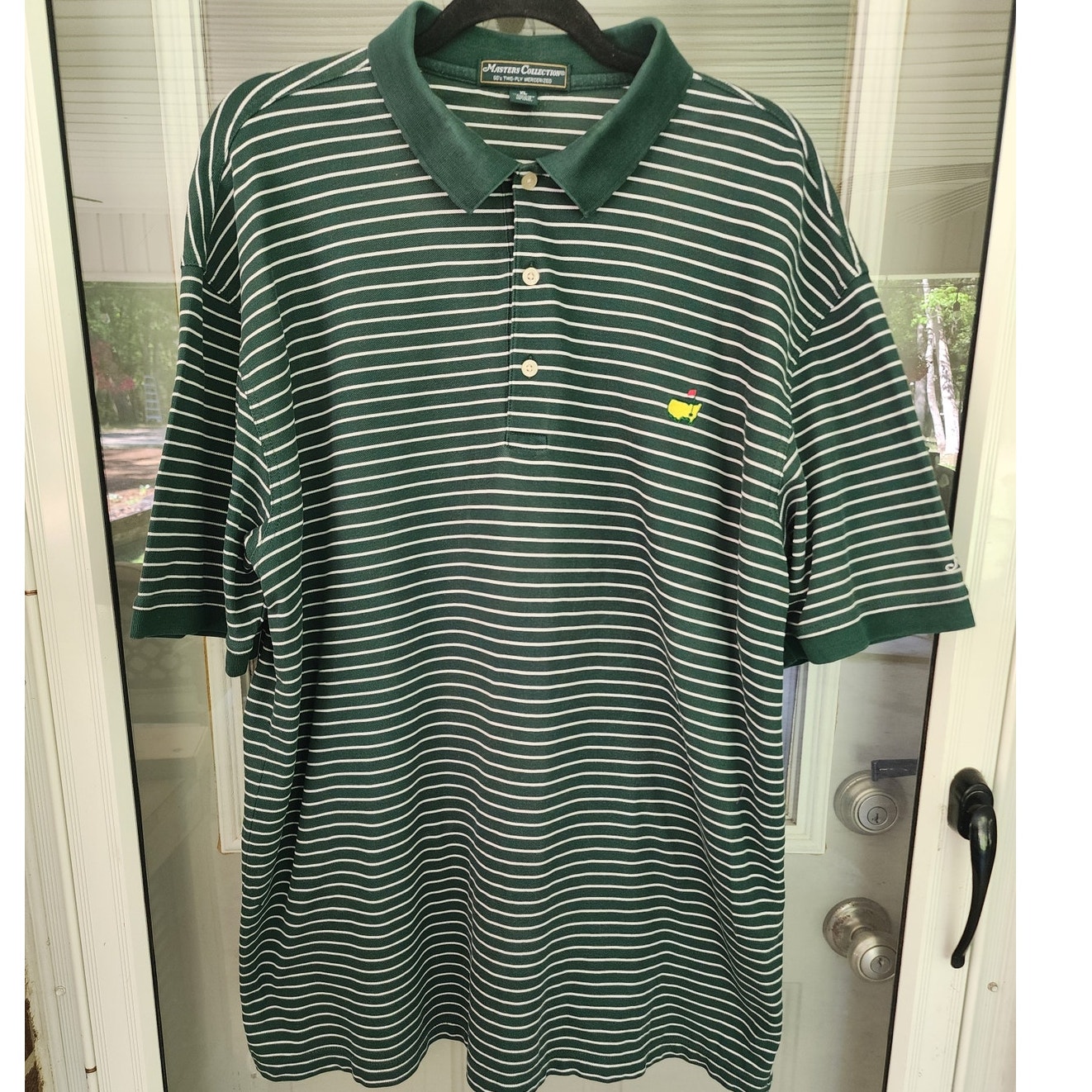 Masters Collection Mens Xl Golf Polo Shirt Green White Striped Pima Cotton